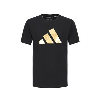 adidas Maglietta Casual Leggera a Maniche Corte con Logo Stampato Girocollo Asciugatura Rapida Unisex Top Nero Oro ADICLTSPSTK-BG