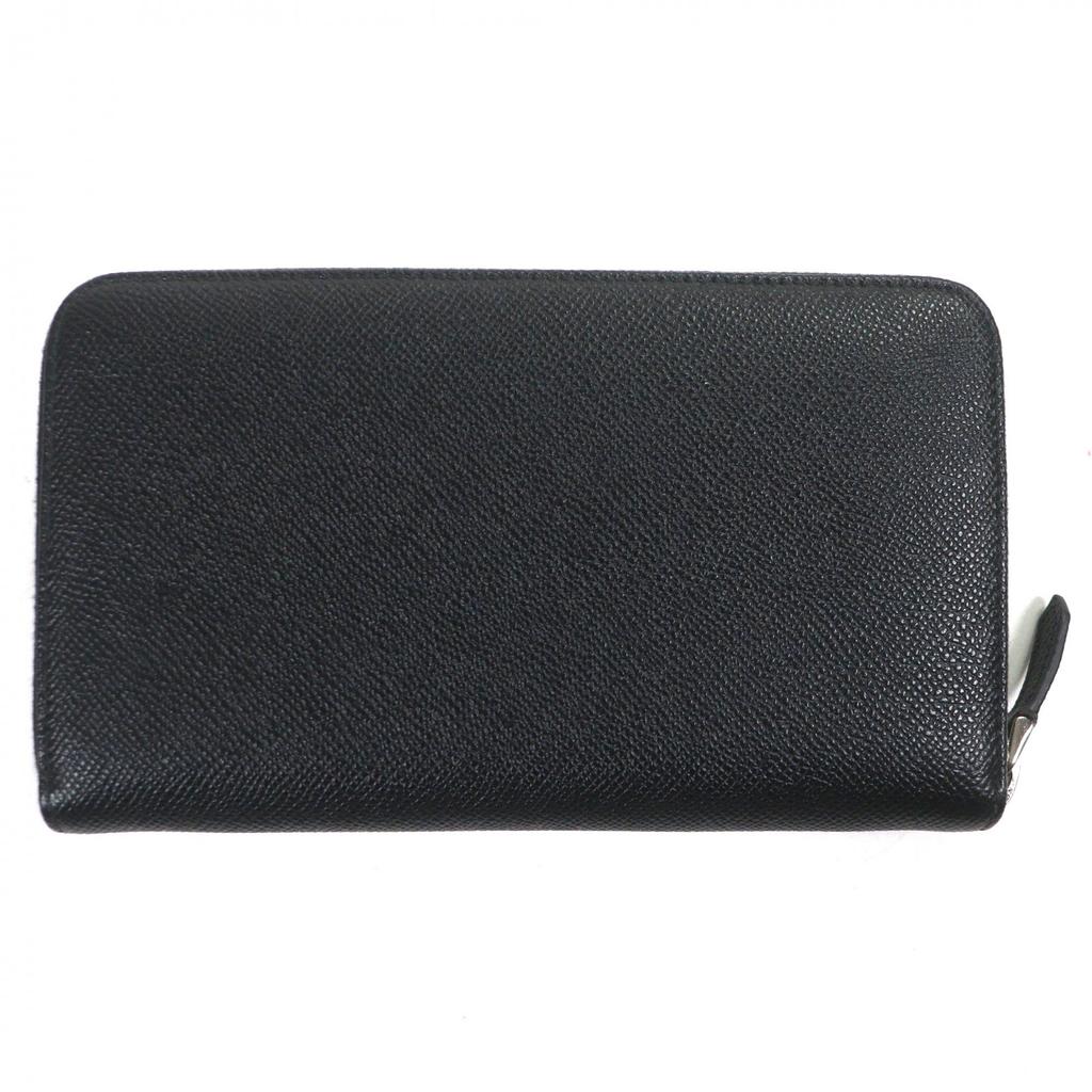 Great BVLGARI Purse Logo Metal Round Zip Long Wallet black leather mens Used