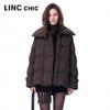 Jinyujie Women's Short Loose Fit Down Jacket with Large Lapel