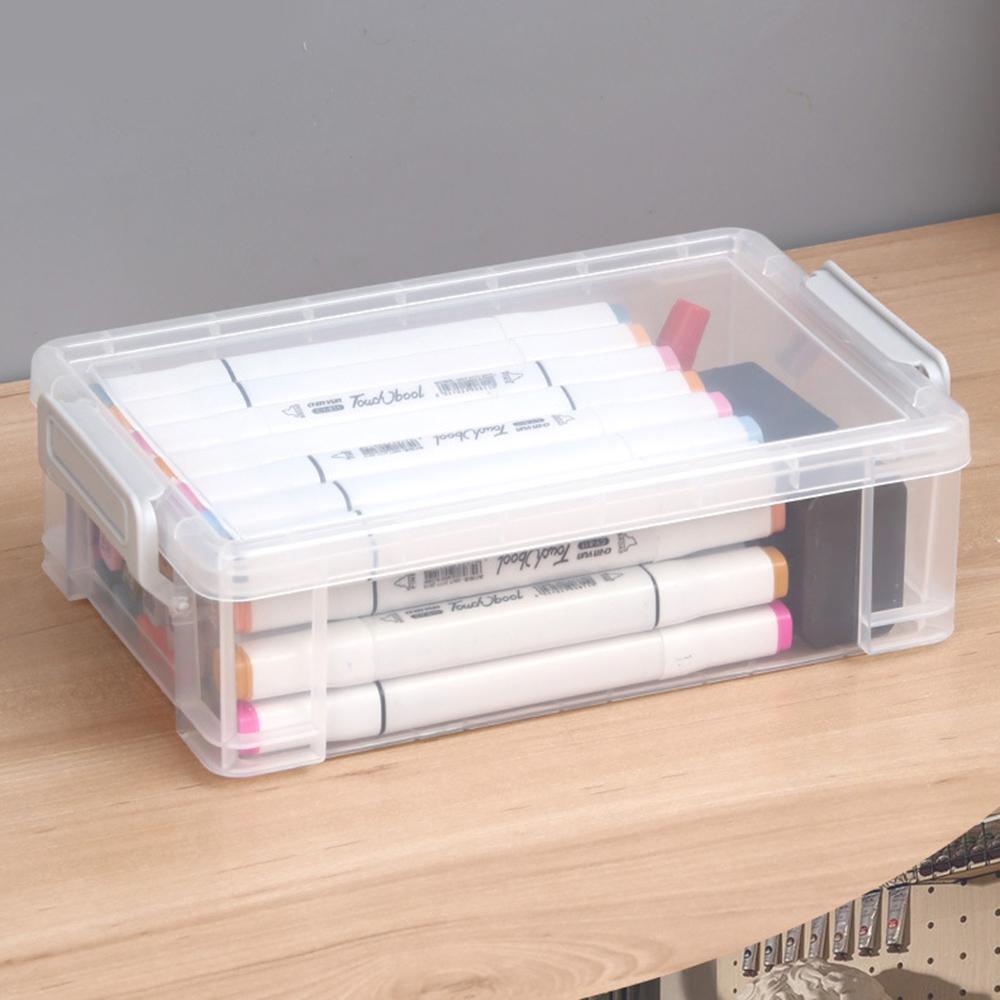 Stackable Plastic Storage Box Portable Watercolor Drawing Pen Case For Painting Plastic Rectangular Stationery Organizer Box
