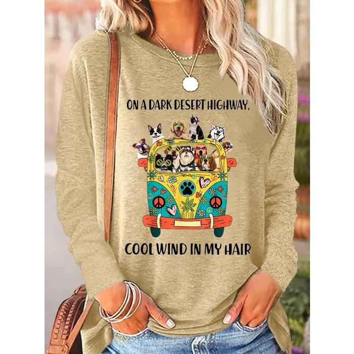 Round Neck 3D Printed Animal Pattern Top Fashionable Casual Long Sleeved Women's T-shirts