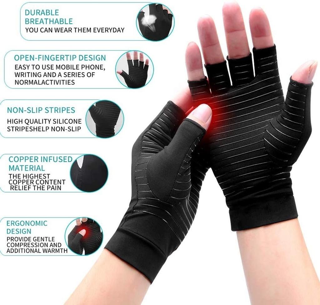 Durable And Safe 1Pair Copper Compression Arthritis Gloves Fingerless For Carpal Tunnel Rsi Rheumatoid Tendonitis Hand Pain Computer Typing