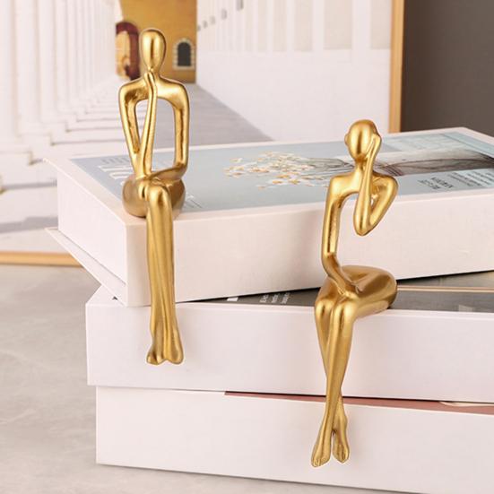 Złoty Myśliciel Rzeźba Abstrakcyjna Dekoracyjna Ornament Poprawiający Koncentrację Biurko Półka Salon