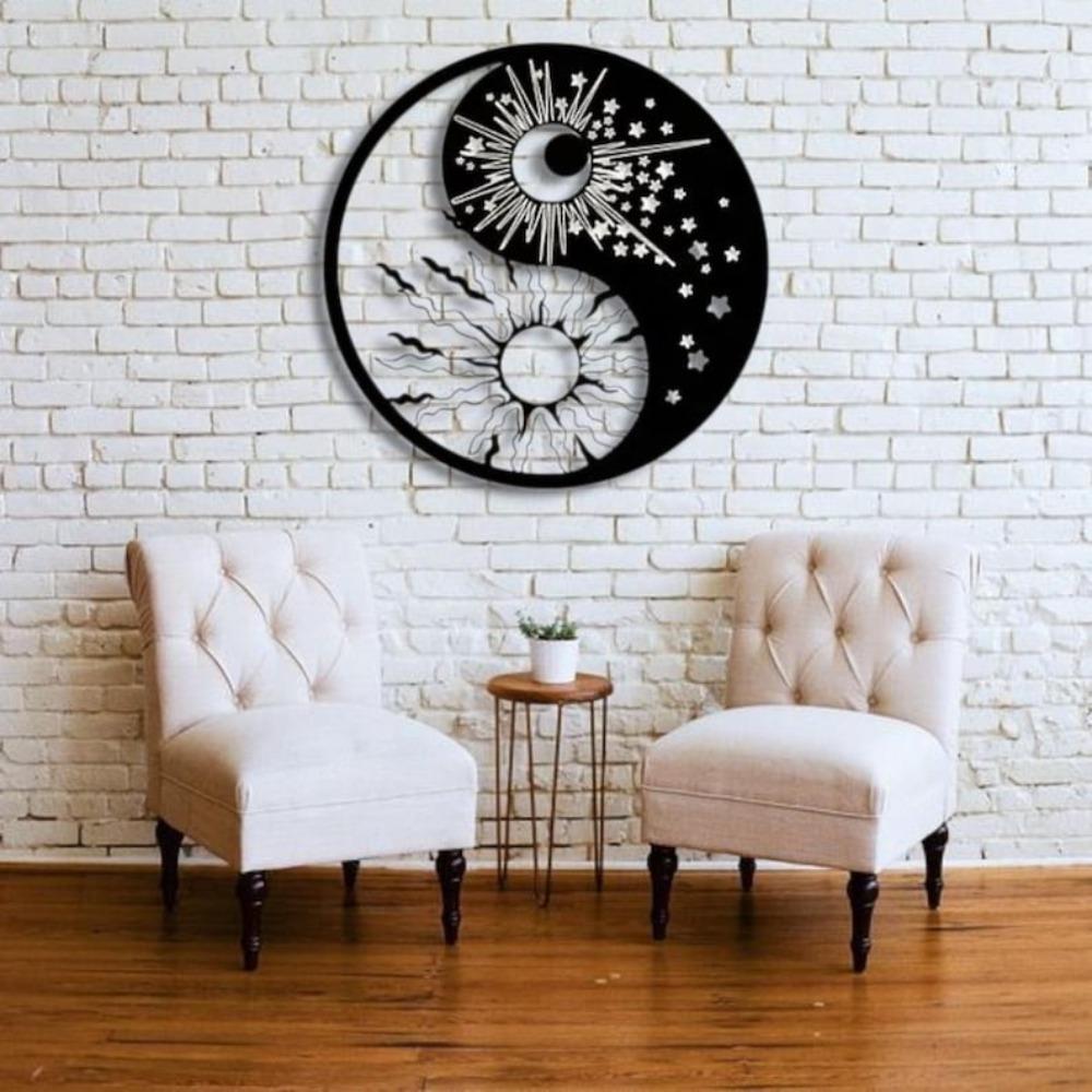Metal Yin Yang Sun Moon Art Sculpture Home Decor
