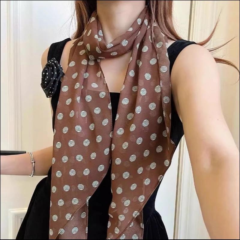Women French Retro Polka Dot Long Narrow Neck Scarf For Women