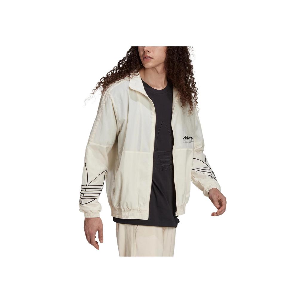 Adidas Originals Trefoil Solid Letter Logo Print Zip-Up Collar Jacket Men Jackets White H13456