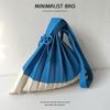 New Knitted Pleats Tote Bag Designer Chic Stitching Contrast Korean Retro Fashion Women Shoulder Shopper Handbag Foldable