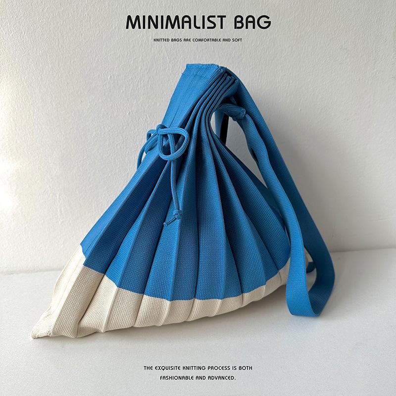 New Knitted Pleats Tote Bag Designer Chic Stitching Contrast Korean Retro Fashion Women Shoulder Shopper Handbag Foldable