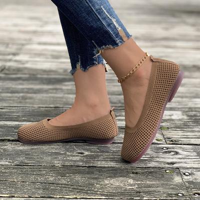 Spring New Solid Color Pointed Flat Bottom Flat Heel Soft Sole Single Shoes Casual Breathable Women's Shoes Hollow Knitted Shoes