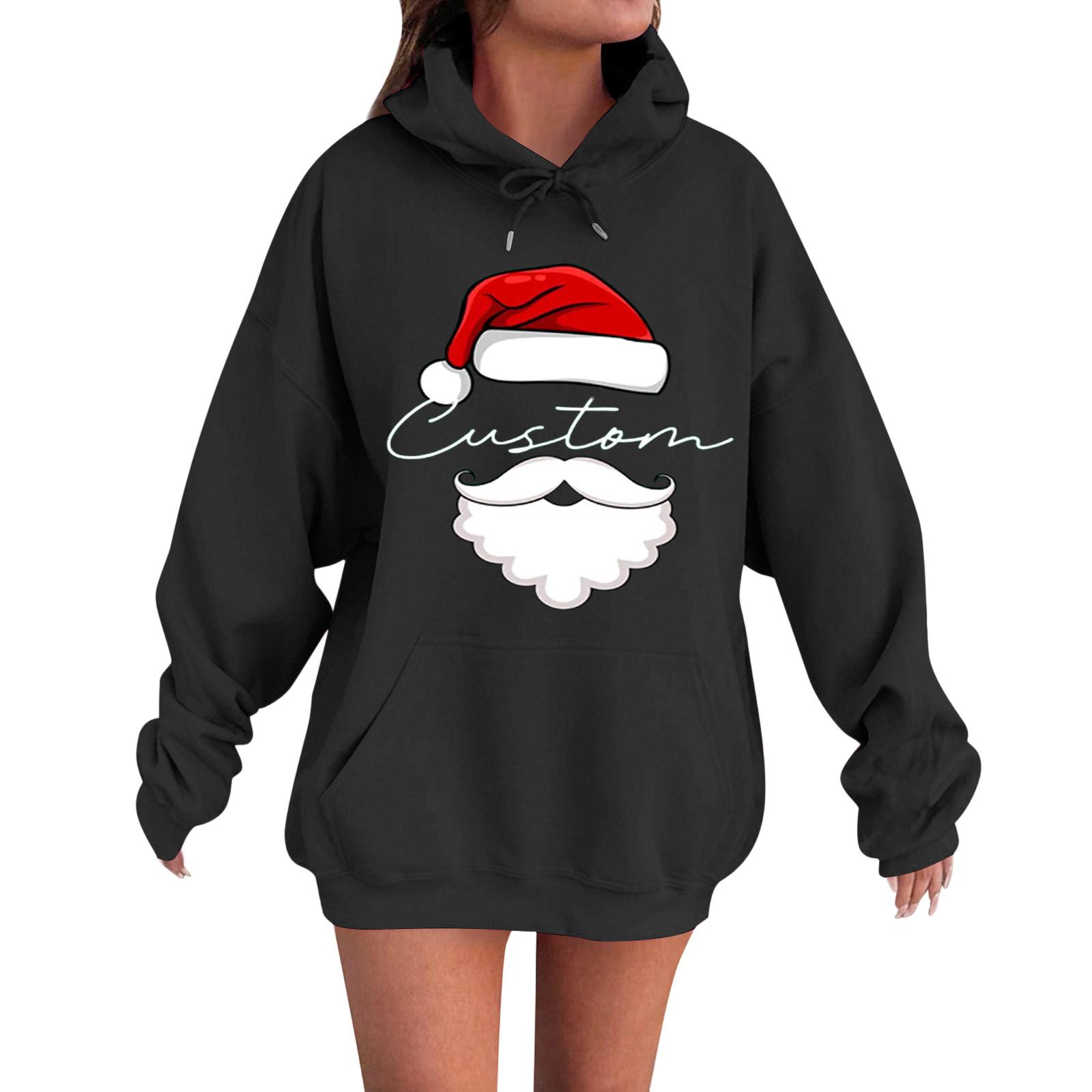 

Women s Casual Comfortable Long-Sleeved Christmas Letter-Printed Warm Hooded Crew-Neck Sweatshirt L чорний