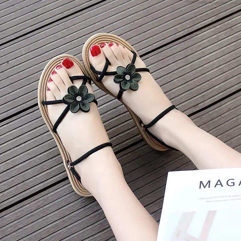 Fashion Korea Original No Heel Beach The Best Sandals for Women Asian Size 2025 Trend Anti Slip Hot Chic and Elegant Daily Woman Shoes