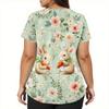 Women's Fashion V-neck Short Sleeve Workwear With Pockets Printed Tops