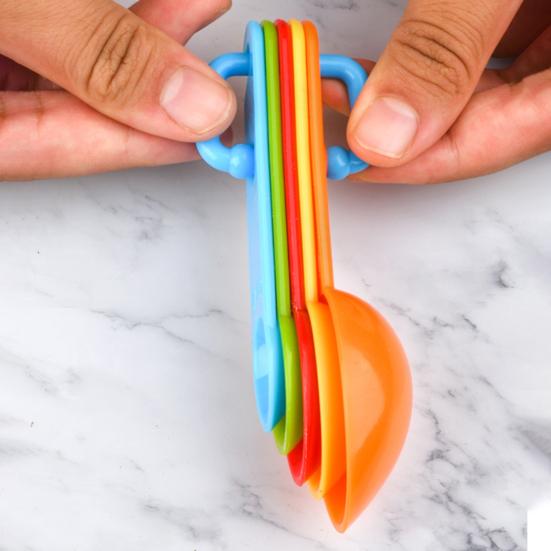 Rainbow Measuring Spoon Cup Set BPA-Free Plastic Baking Tool with Engraved Scales Stackable Dishwasher Safe Essential Kitchen Gadget