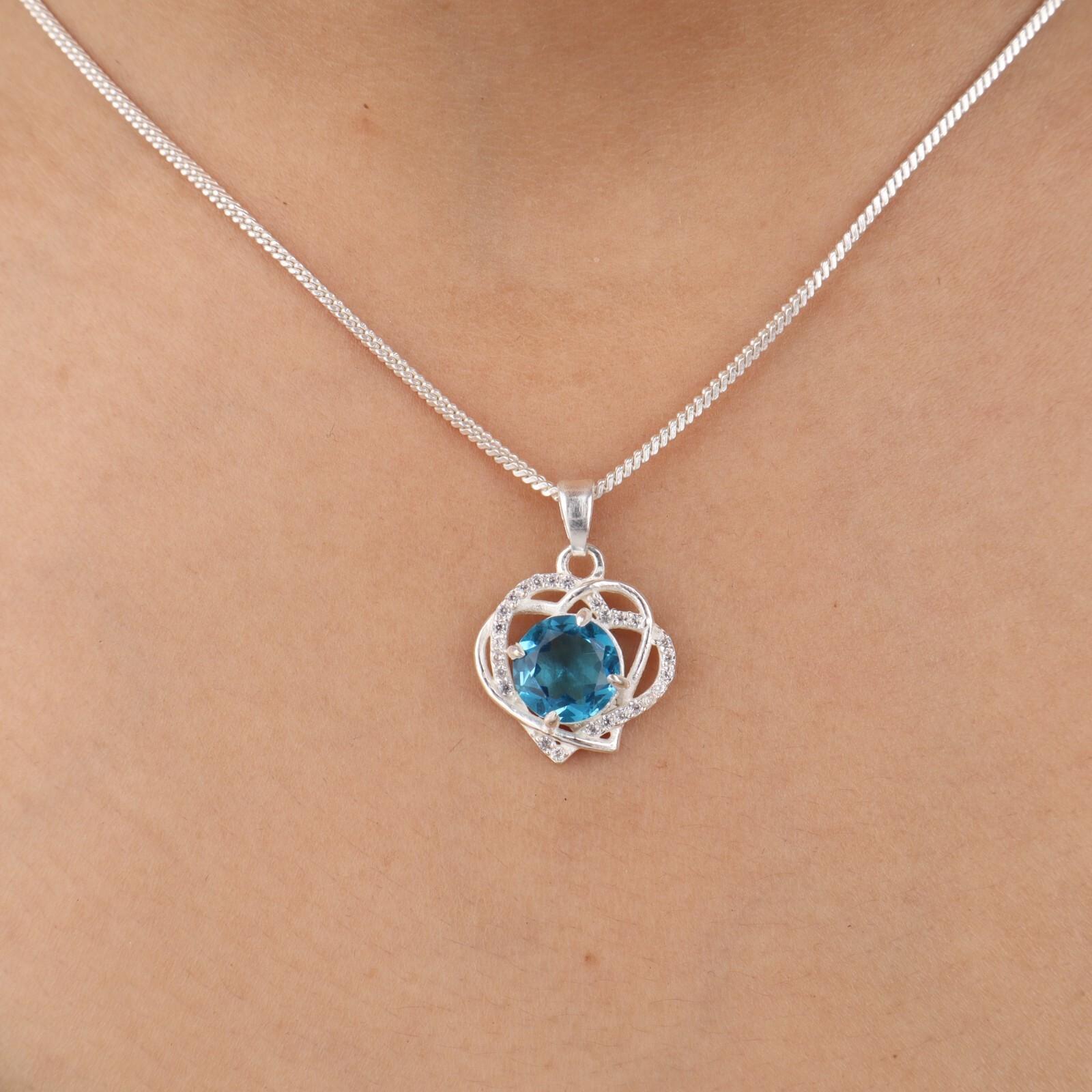 

Круглый драгоценный камень швейцарский голубой топаз, ювелирные изделия из стерлингового серебра 925 пробы, кулон с цирконом 0,84 дюйма CZP-14-11