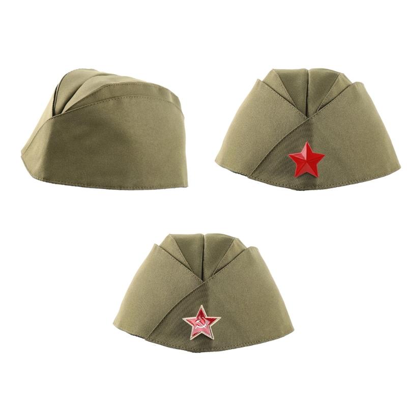 Adjustable Russian Boat Hat Garrison Hat with Star for Stage Performances and Cosplay Parties Dancing Event Headpiece