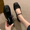 Retro square toe flat shoes for spring summer new women's solid color versatile casual breathable single shoes