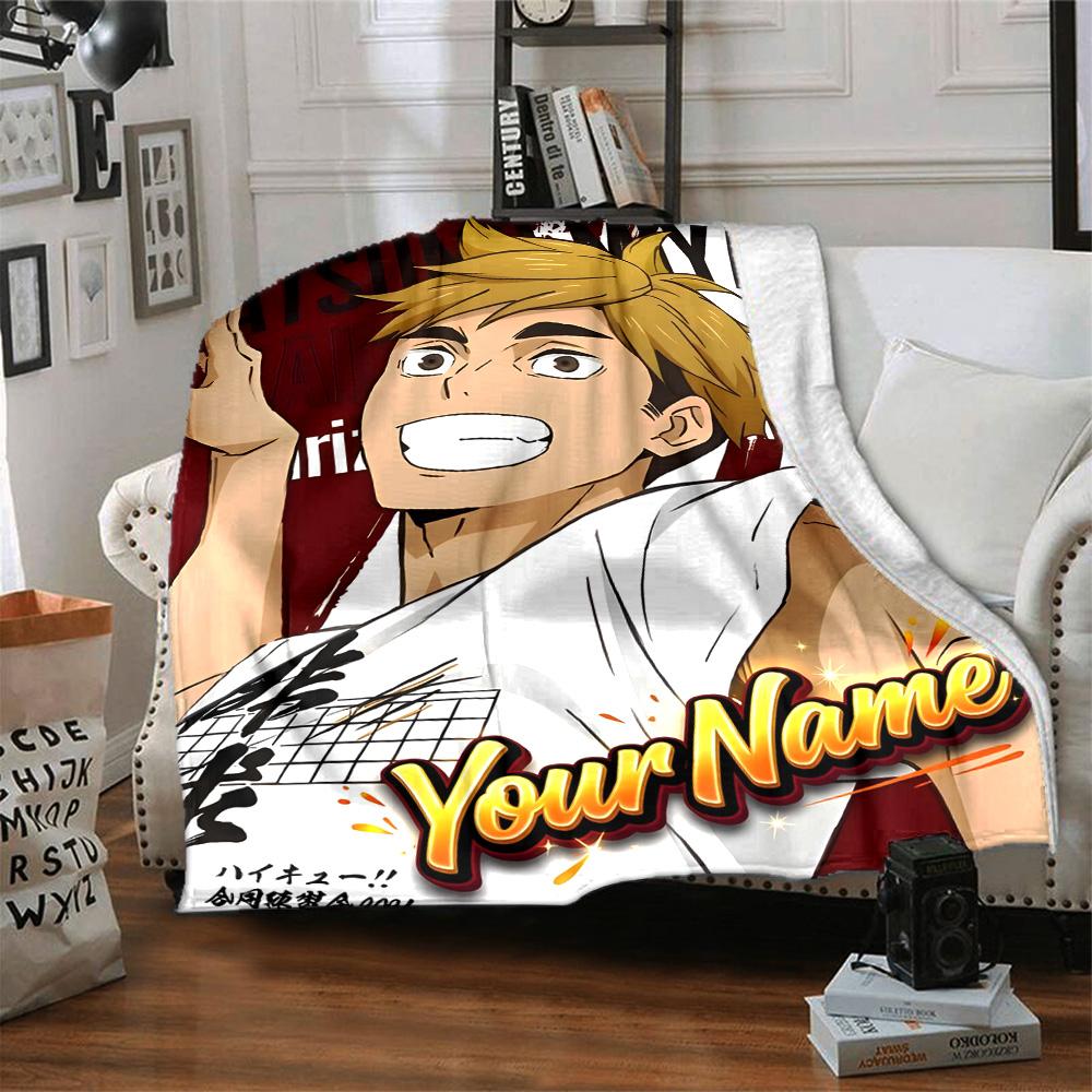 1pc miya atsumu Blanket with Custom Name, Gift, for Men and Women, Soft Blanket, Good for Sofa Bed Couch Travel, Lightweight Flannel Blanket