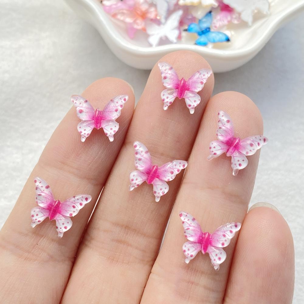 50Pcs Cute Mini Cartoon Colorful Butterflies Nail Art Resin Designer Charms Diy Craft For Nail 3D Decorations Jewelry