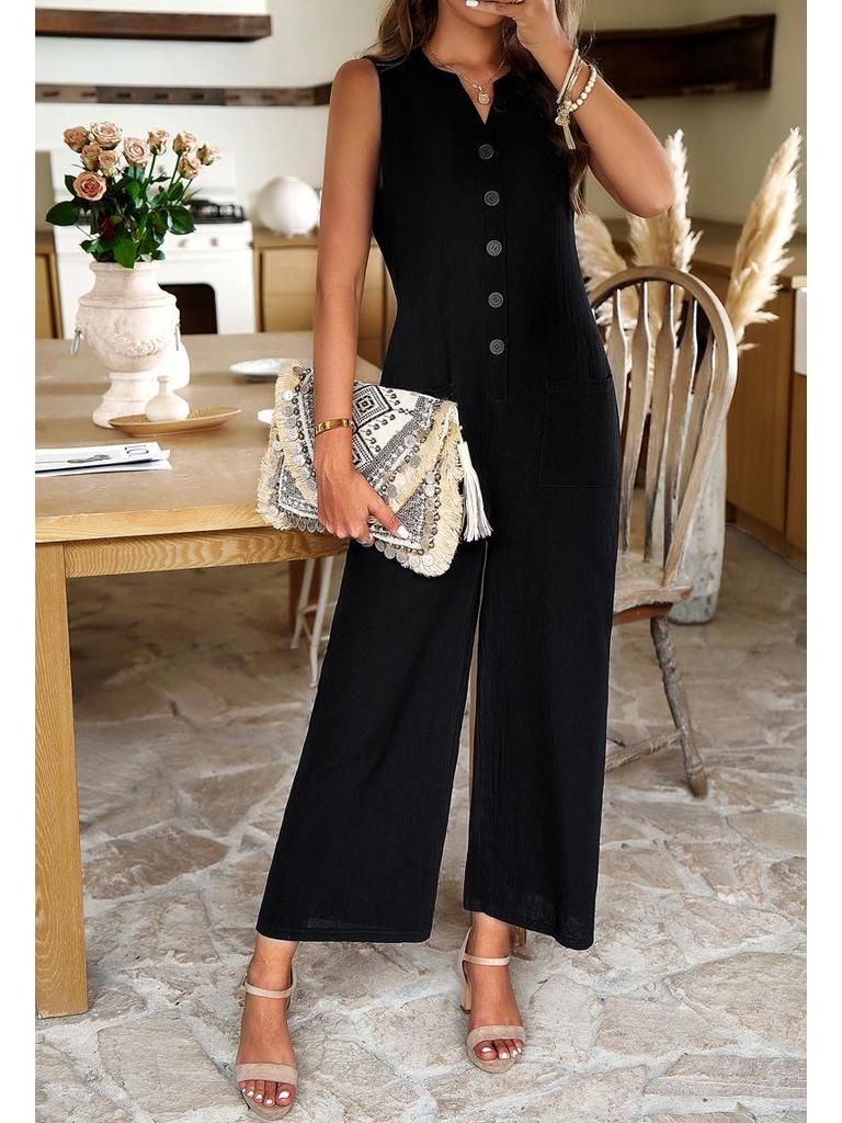 Di Yun Women's Elegant Solid Color Button Jumpsuit - Spring/Summer 2024 Collection