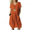 LYRIA Summer Cross-border Dress, European & American Style Cotton Linen Solid Color Loose Round Neck Short Sleeve Women's Fashion