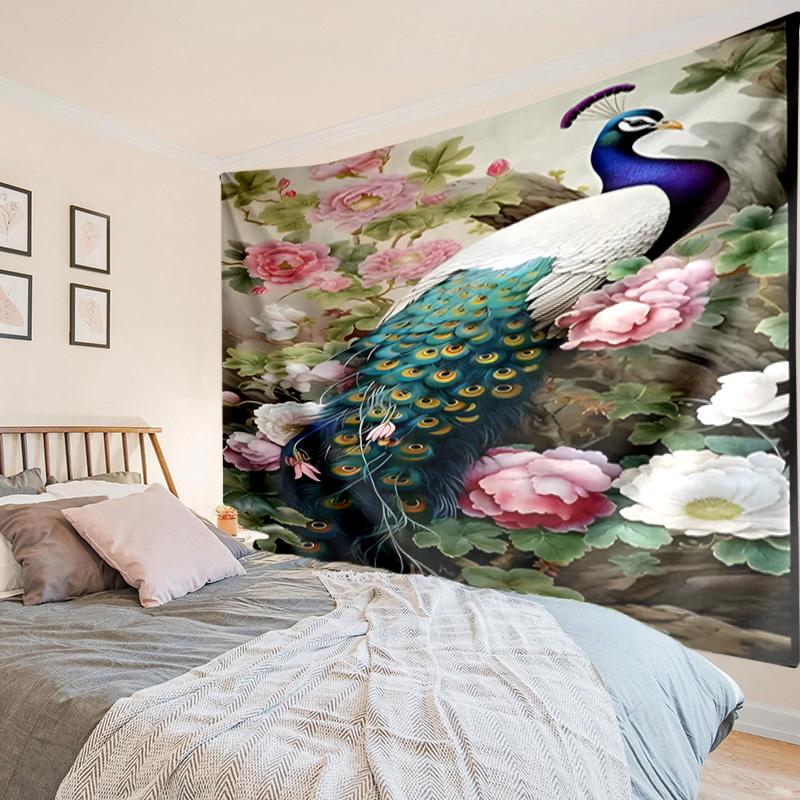 Peacock In The Rain Tapestry Room Decoration Wall Hanging for Living Room Bedroom, dormitory, Birthday and Christmas gifts