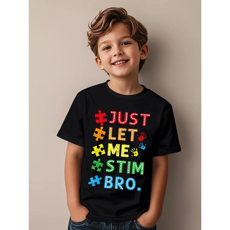 Boys Crewneck Short Sleeve T-Shirt, Autism Awareness Puzzle Piece Print  Just Let Me Be Weird, Bro 110 чёрный
