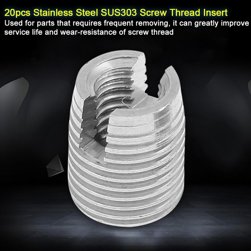 Self Tapping Screw Insert, 20Pcs Threaded Insert, Stainless Steel SUS303 Self Tapping Screw Insertt, for Parts that Requires, Thread Locking Inserts