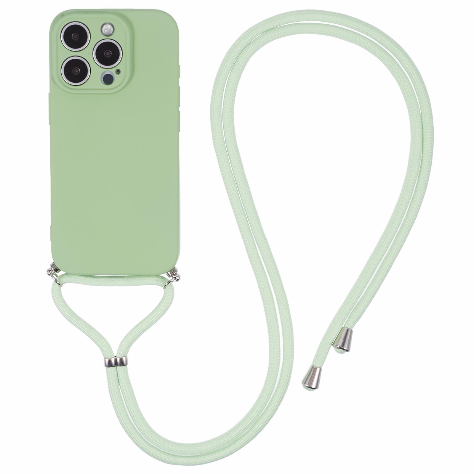 

For iPhone 16 Pro Crossbody Case Flexible TPU Fiber Lining Anti-Shock Phone Cover Matcha Green