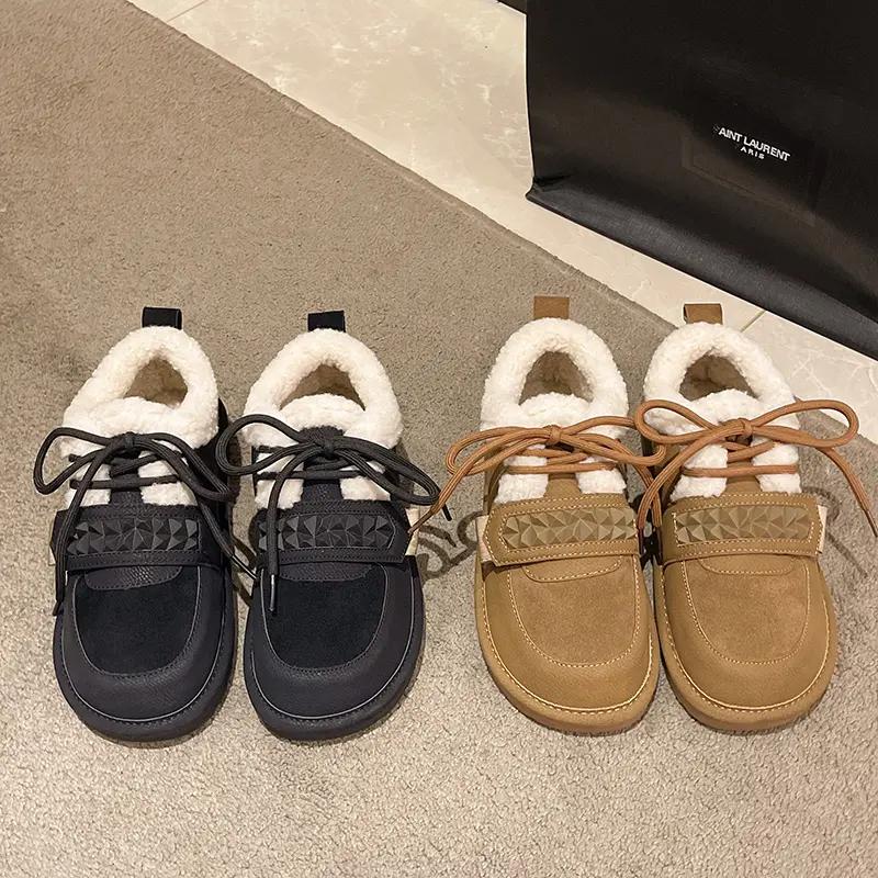 Zimowe buty damskie Pluszowe mieszkania Odkryte antypoślizgowe buty na szerokie i pulchne stopy