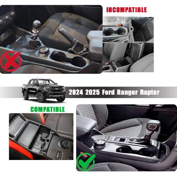 Center Console Organizer Tray Compatible With 2024 2025 Ford Ranger Raptor Lariat XL XLT Armrest Storage Box Ert Interior Accessories-ONLY FIT