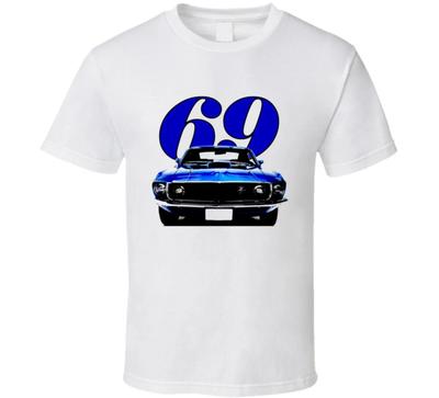 1969 Mustang Blu Vista Frontale Musclecar Regalo Maglietta
