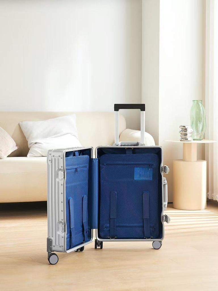 Aluminum-Magnesium Alloy Suitcase with Universal Wheels, 24-Inch Carry-On, Password Lock for Men & Women, Business Travel, 20-Inch Option Available