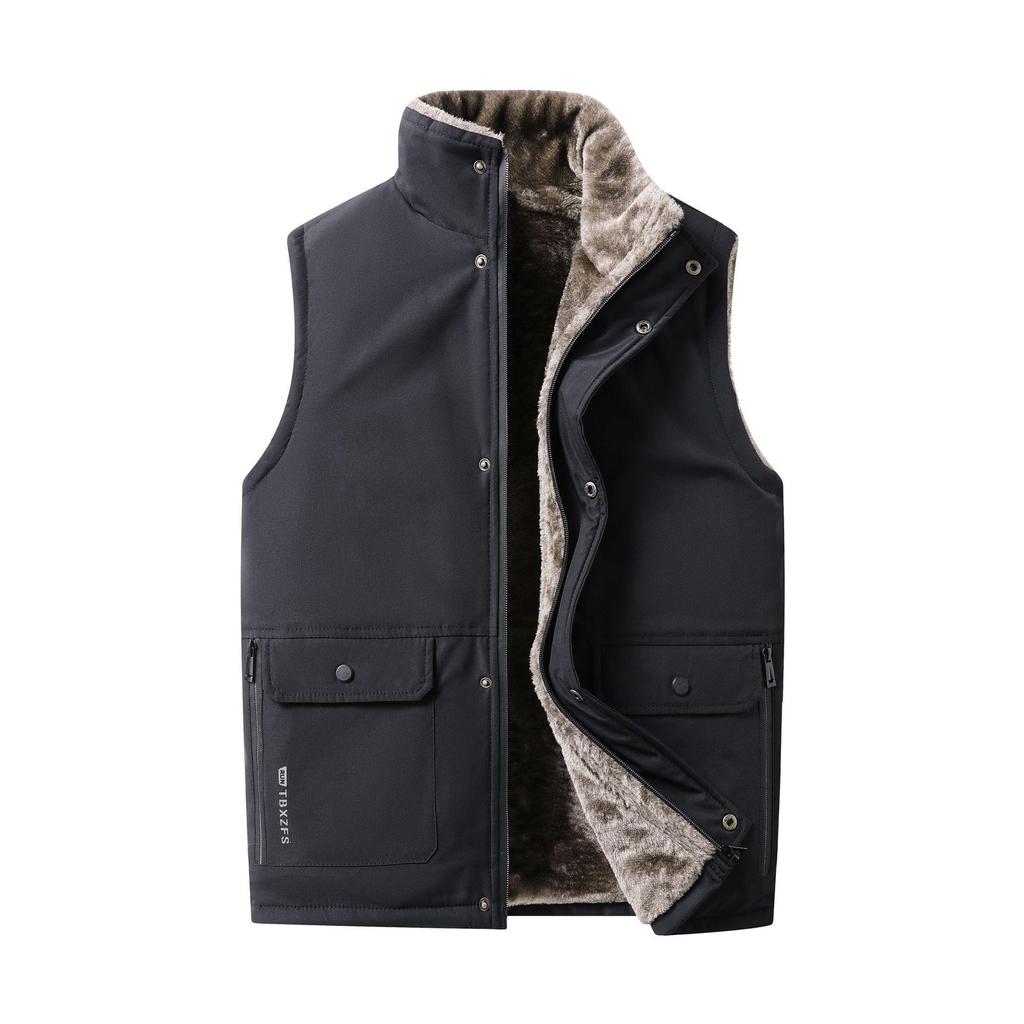 Men's Thickened Fleece-Lined Workwear Vest with Multi-Pockets for Autumn/Winter