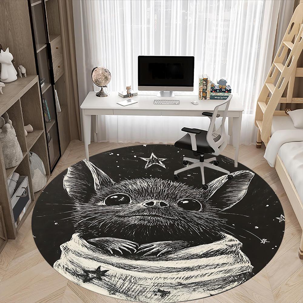 1PC Bat Starry Office Round Area Rug, Mat Suitable For Office, Under Office Chairs Bedroom Living Room Home Decor, Room Deco