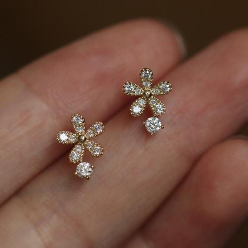 CANNER 2023 Fashion Piercing Zircon Flower Stud Earring for Women Girls Small Sweet Style Wedding Party Jewelry Earrings Gift