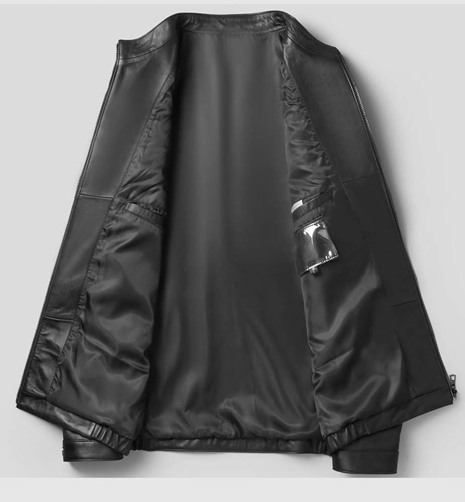 JINLUN Leather Single Genuine Lambskin Stand Men's Jacket, Rider, Leather, Black, Collar, Fall/Winter