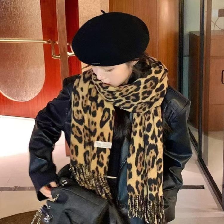 Soft Leopard Print Thickened Scarf Winter Shawl Lightweight Polyester Neckerchief Shawl For Women And Girls