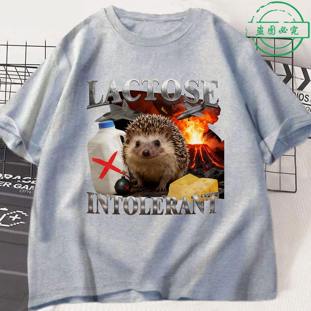 Lactose Intolerance Fun Hedgehog Meme Tshirt 2026 New Hot Mens Womens Retro Fashion Short Sleeved Cotton Casual Tshirt