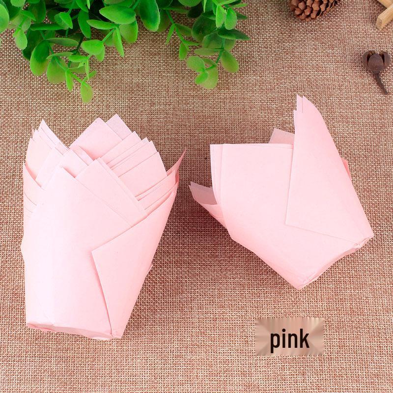 High-Temperature Resistant Solid Color Tulip Baking Cups - Oil-Proof Dessert Liners