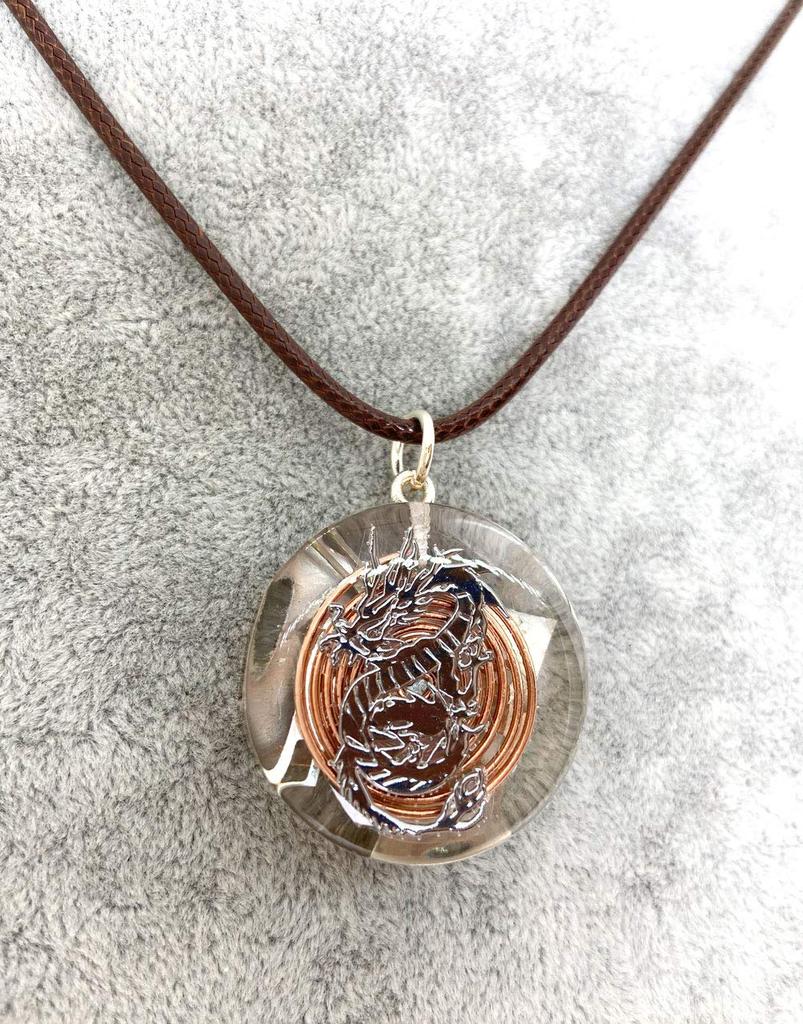 RELIGHT Orgonite Dragon Pendant Necklace In Silver (natural Crystal, Sp-392)
