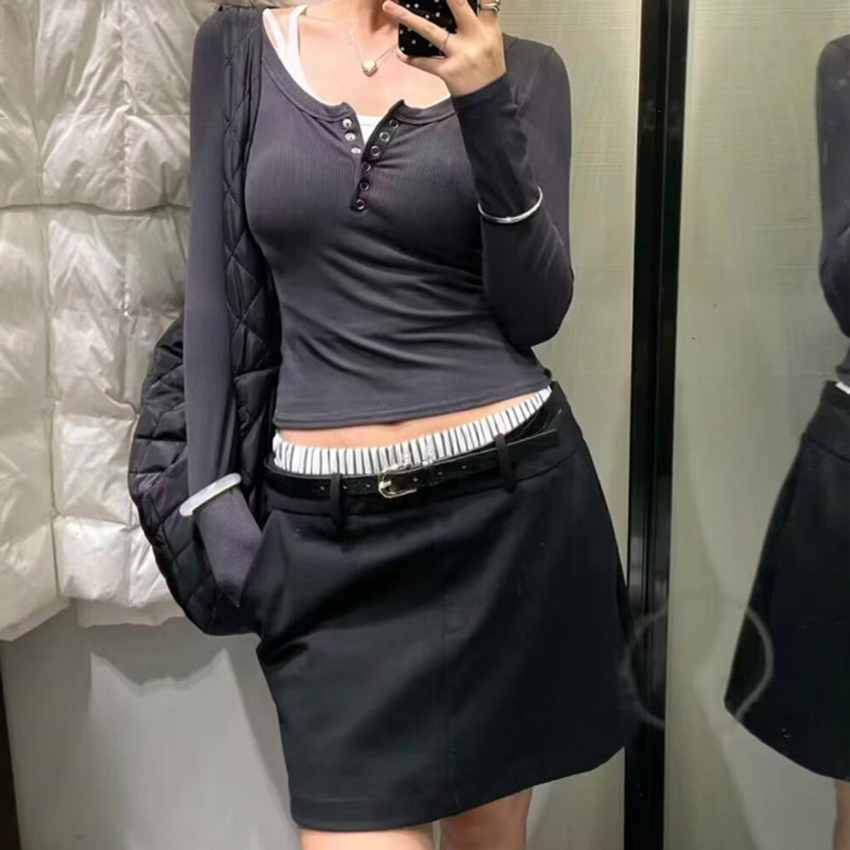 

Женская мода, однотонная мини-юбка трапециевидной формы с молнией сзади, винтажная женская шикарная женская юбка с поясом, юбка до половины тела с высокой талией