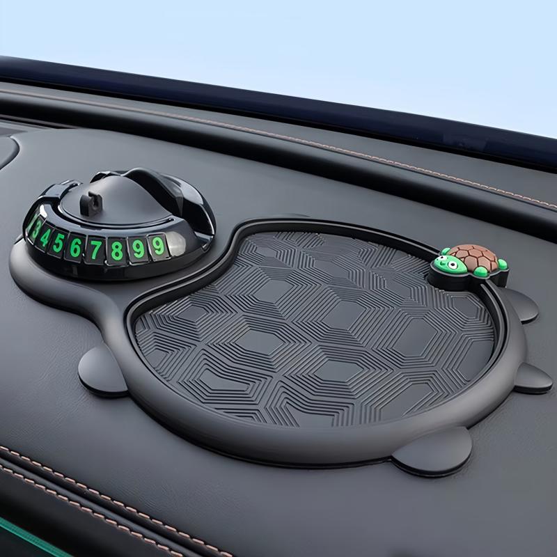Multifunktionale Schildkrötenauto-Anti-Rutsch-Matte, Handyhalter mit Armaturenbrett-Aufbewahrung und Temporärer Parknummer