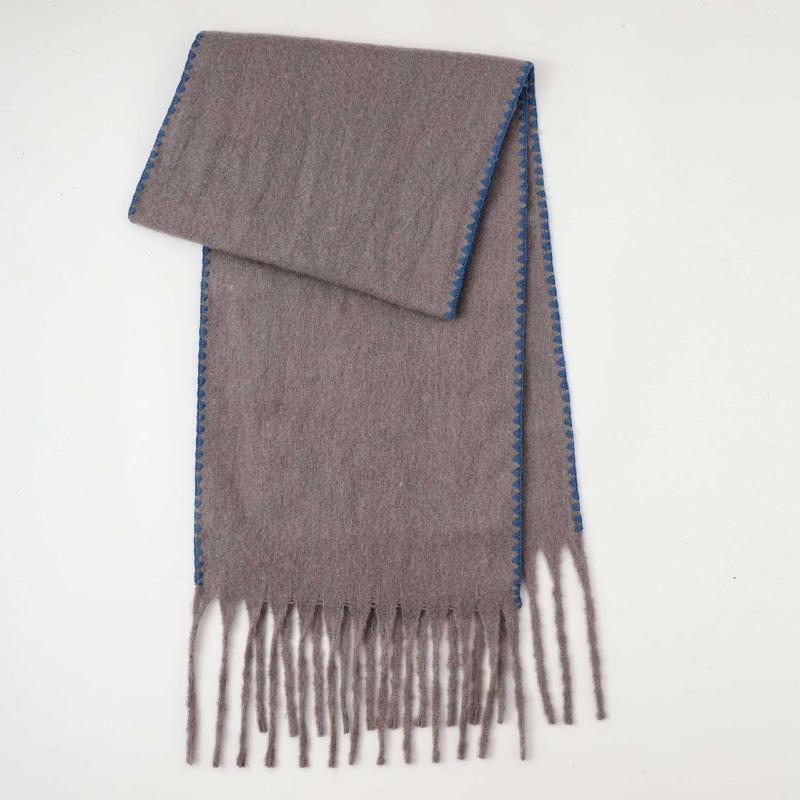 New Neck Autumn and Winter Mohair Contrasting Color Hemming Scarf Women's Simple Versatile Warm High Sense Fashion Solid Color Circumference