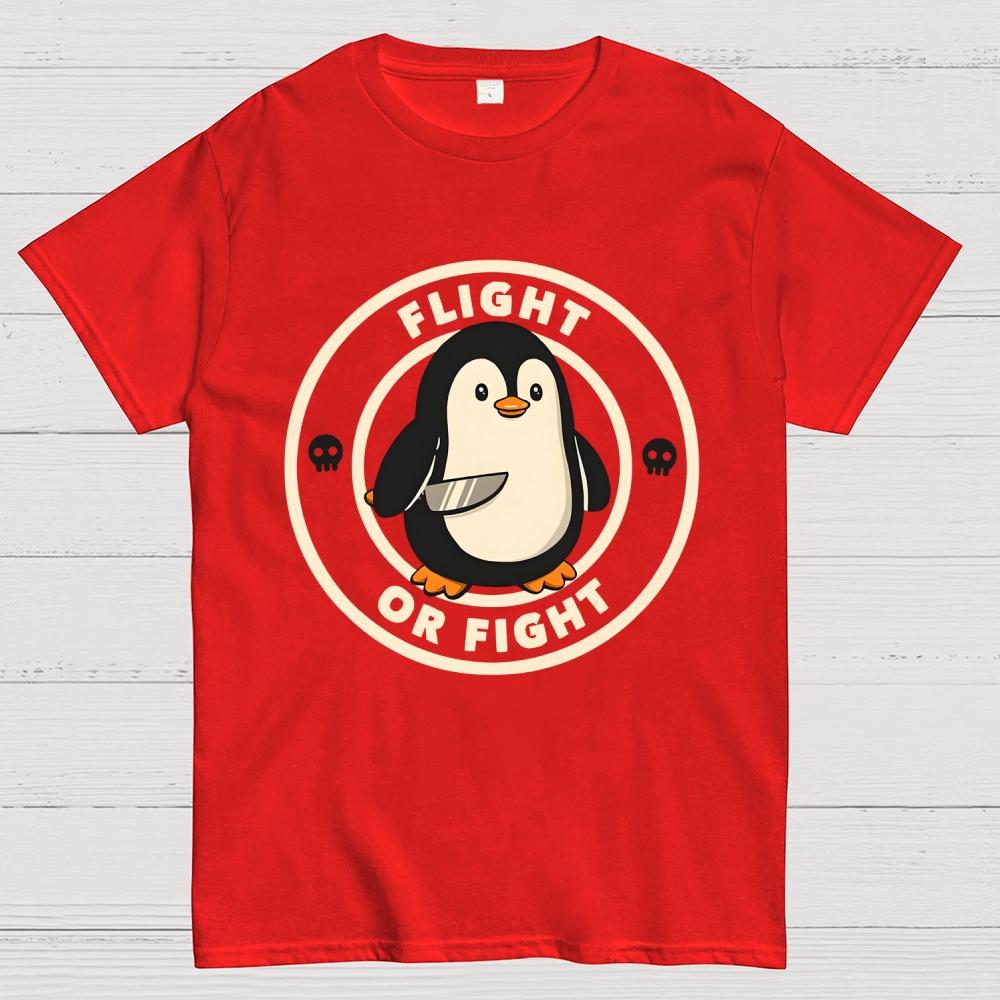 Flight or Fight Penguin Cotton Summer Casual Cool Loose T-Shirt