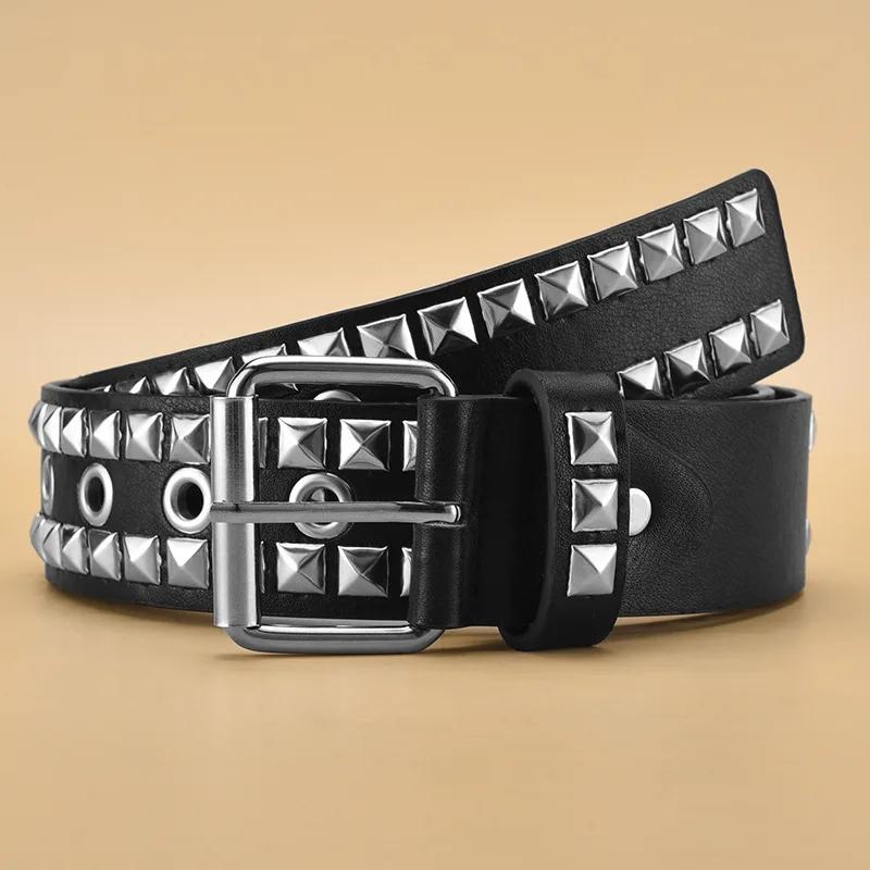 Nový čtvercový korálkový nýtovací pásek Kovový pyramidový pásek Pánské a dámské Punk Hardware Džínový pásek Y2K pásek Designový pásek Dámské pásky