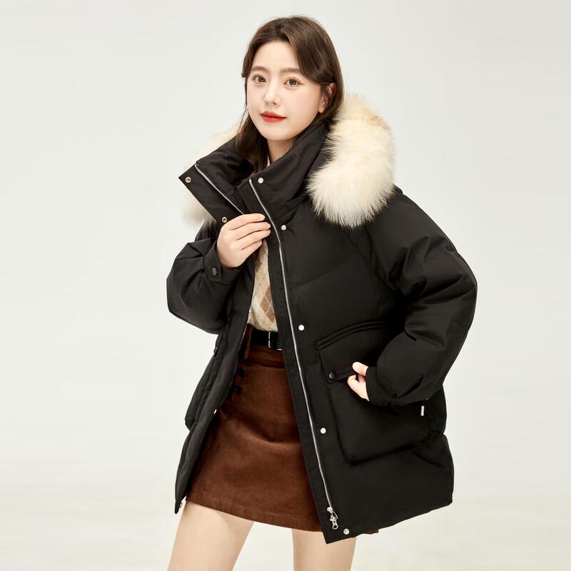 Xuezhongfei Women's Short Hooded Fur Collar Winter Down Jacket