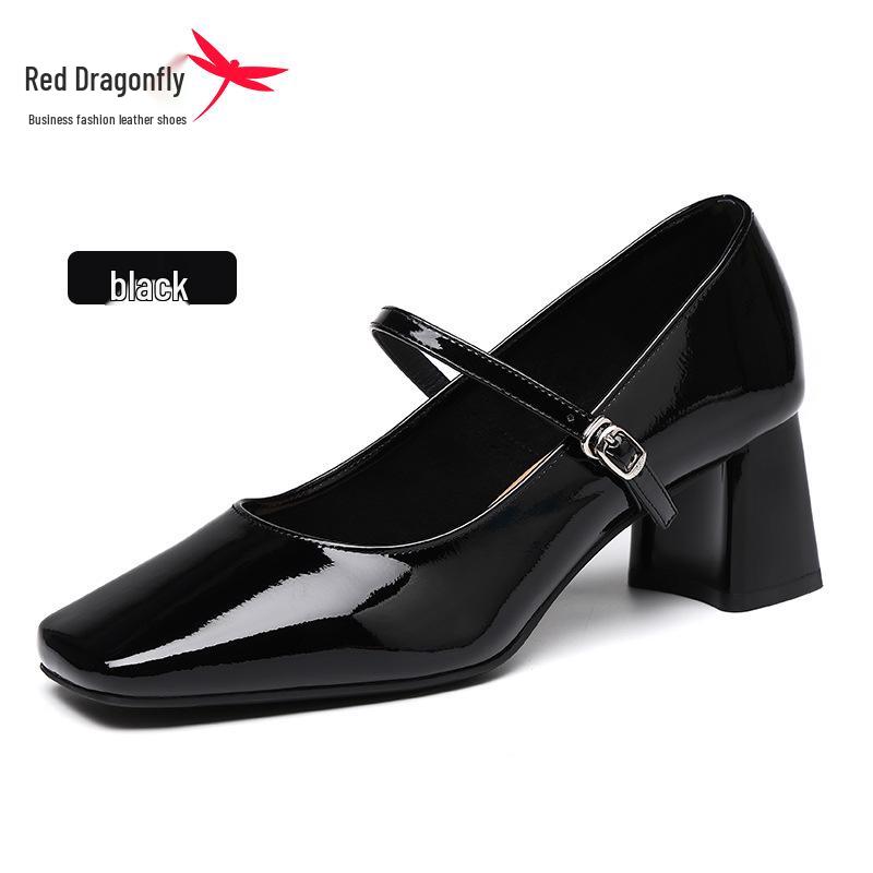 Red Dragonfly Women s Black Chunky Heeled Mary Jane Shoes - Soft Sole, Elegant Spring Style 39