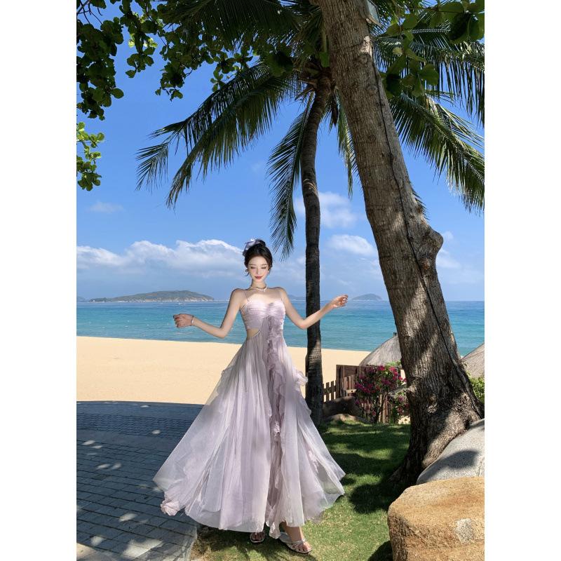 1011 holiday style dress 1011 spring new design tube top long dress purple mesh skirt