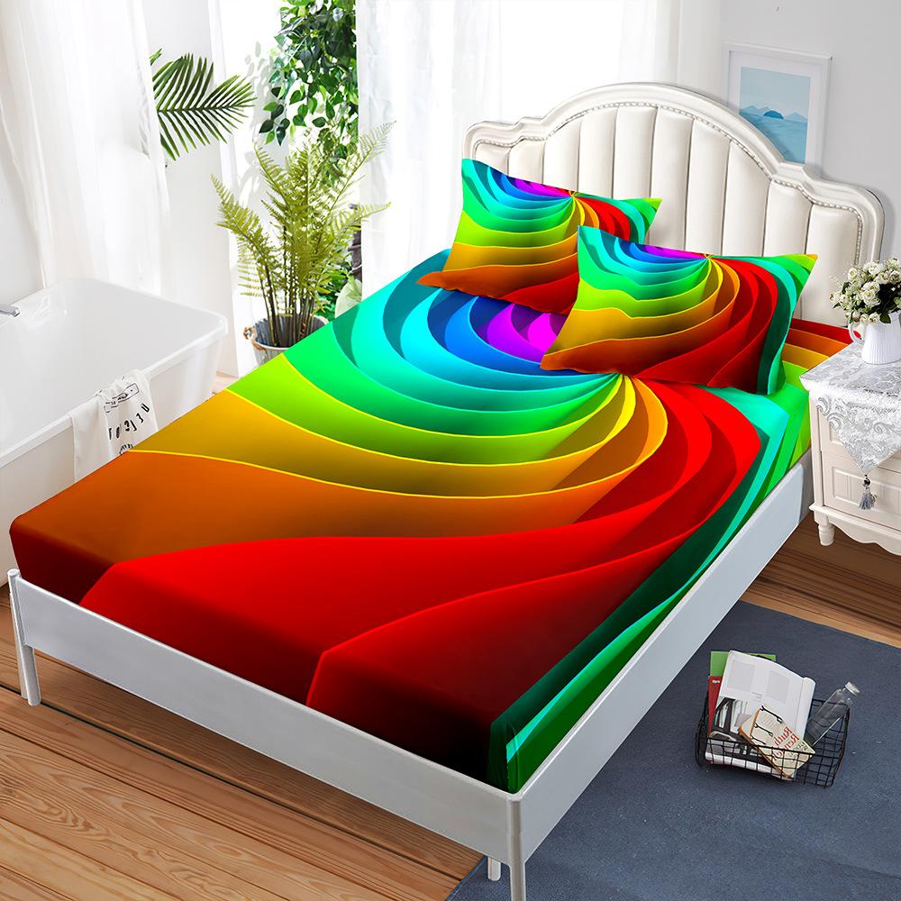 Three-Piece Mattress Set 3D Bedspread Digital Printing Pillowcase Mattress Protective Cover