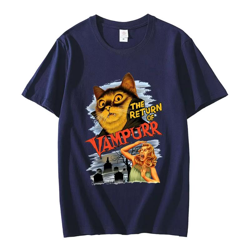 Funny Cat The Return of Vampurr Graphic T-shirt Men Women Cotton Short Sleeve Horror Halloween T Shirt Casual Clothing T-shirts
